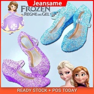 Princess Shoes Girl Shoes Kids Shoes Girl Hole Elsa Anna Blue Crystal Shoes PVC Solid Toddler
