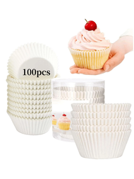 100入組白色防油紙蛋糕杯膜,可用於烘焙杯子蛋糕、杯子鬆餅,派對和婚禮蛋糕裝飾