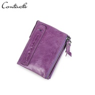 CONTACTS Genuine Crazy HorseคนหนังCowhideกระเป๋าสตางค์สั้นกระเป๋าใส่เหรียญขนาดเล็กกระเป๋าสตางค์วินเท
