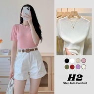 Áo Len Tăm Đũa Cộc Tay Basic, Áo Len Lông Thỏ Cho Nữ Dáng Ôm sọc tăm ngắn tay- H2 Fashion