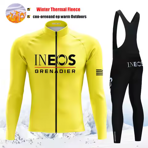 INEOS Team Winter Cycling Jersey Set Yellow Cycling Clothes MTB Bicycle Clothing Keep Warm Mountain