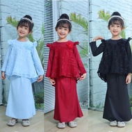2024 2IN1 Budak Perempuan Set Baju Kurung Bunga Modern Dress+Skirt(Baby Blue/Maroon/Black)