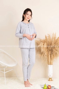 Bộ Bầu Mặc Nhà Chất Liệu 100% Cotton Mềm Mại Mở Cúc Đồ Bầu Sau Sinh Có Khóa Mở Cho Bú Và Chun Chỉnh