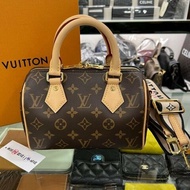東區正精品㊣LV M46234 SPEEDY 20CM 原花字紋迷你黑色拚粉色手提肩背背帶兩用波士頓包 RZ6121