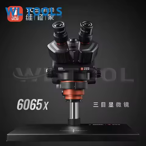YCS 6065 Trinocular Microscope 0.6X-6.5X Continuous Zoom LED Light HD X80 4K Camera for Phones PCB W