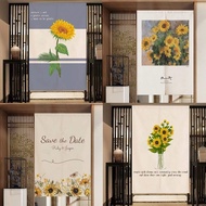 Door Curtains, Partition Curtains, Non Perforated Sunflowers, Household Hanging Curtains, Curtain Blocking Decoration, Half Curtain Kitchen Cartoon Ins