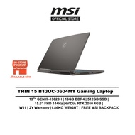 MSI Laptop Thin 15 Gaming B13UC-3604MY (i7-13620H/16GB/512GB SSD/15.6" FHD 144HZ/ NVIDIA RTX3050 4GB