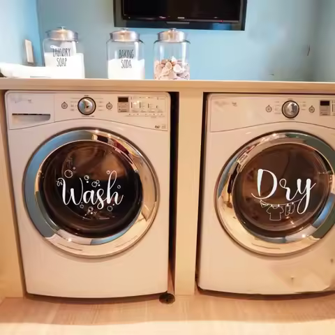 Wash Dry Washer Dryer Laundry Wall Decal Sticker Bubble Cloth Washroom Vinyl Home Decor