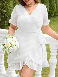 SHEIN Frenchy 大尺碼女性時尚純色短袖連衣裙，畢業典禮新娘母親禮服，畢業典禮白色洋裝婚禮服裝