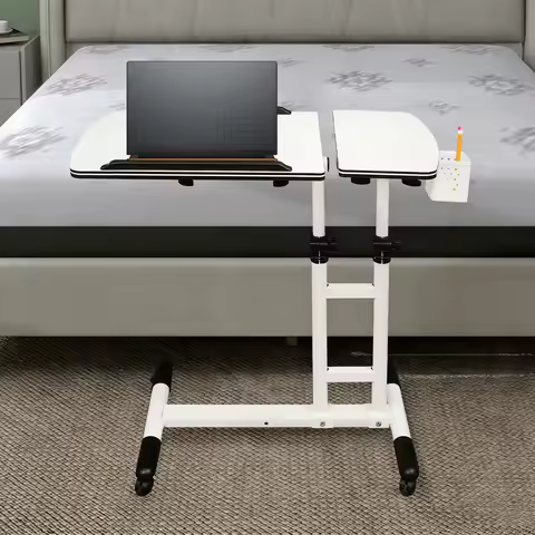 Side Table with Wheels, 65-95cm Height Adjustable Computer Table, Writing Table, Multifunctional Wor