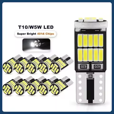 10PCS W5W T10 Led Bulbs Canbus 4014 SMD 6000K 168 194 Led 5w5 Car Interior Dome Reading License Plat