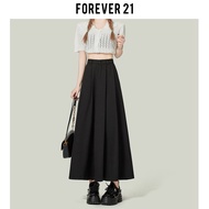 Forever21 กระโปรงจีบเอวสูงสีดําสําหรับผู้หญิงความยาวกลางชุดมิดิสไตล์เสื้อผ้าทํางานลําลองการออกแบบที่