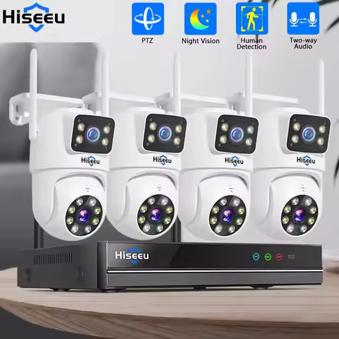Hiseeu 10CH NVR Dual Lens Wireless CCTV Surveillance Kit Human Detection Night Vision P2P 3K 6MP IP 