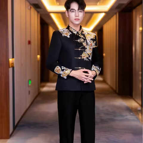 Chinese Style Men's Show Dress Groom's Wedding Gown
