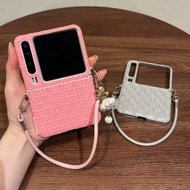 Luxury Korean Woven Pattern Phone Case with Cloud Pendant Leather Strap for Samsung Galaxy Z Flip7 6