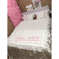 Sprei Bedcover Rumbai Full Warna Putih Polos Shabby chic Pink White Tempahan Rempel