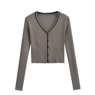 Áo Len Cardigan Dệt Kim Cổ Chữ V American Retro Slim Fit Áo Khoác Ngoài Ngắn Màu Khối Thời Trang Đườ