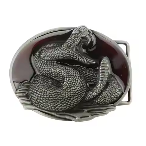 Blood-mouth Python Snake Belt Buckle - Retro Western Cowboy Style Embossed Red Belt Buckle for Men