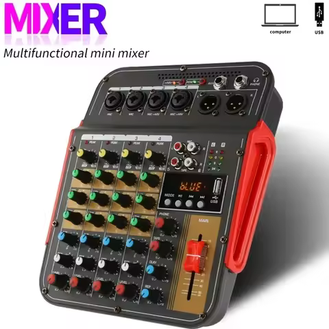 6-Channel Audio Mixer Outdoor Conference Audios USB Bluetooth Reverb Video Processor Sing Live with