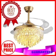 Invisible Crystal Ceiling Fan Light Modern Luxury Dining Room Ceiling Fan Lamp 42 Inch 4 Fan Blade Decor Lighting with