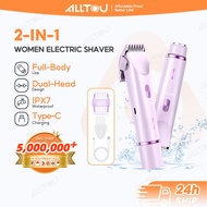ALLTOU Women Electric Shaver 2 In 1 Bikini Trimmer IPX7 Waterproof with Dual Ceramic Blades Painless