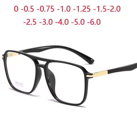 Double Beam Big Frame Square Nearsighted Glasses Women Men TR90 Short-sight Eyeglasses Prescription 