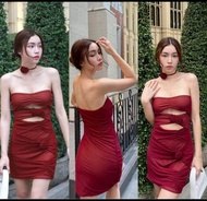 NTY. เดรสเกาะอก โชคเกอร์ดอกกุหลาบ  ผูกที่คอ ผ้ามุ้ง