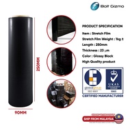 Black Stretch Film 250mm x 23 Micron x 1 Roll (Core 0.15kg) Packing Wrapping Wrap Secure Luggage Cli