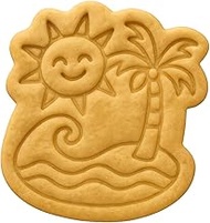 Mighty Gadget Sun & Palm Island Cookie Cutter & Stamp - 4x3.9" Beach Vibes for Tropical Baking (Rand
