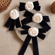 Simple Camellia Black Bow Ribbon Brooch Women Funeral Memorial Service Collar Decoration Pin