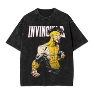 Invincible Comic Pattern Wash Printed Men's Fashion Street Printed Cotton T-shirt