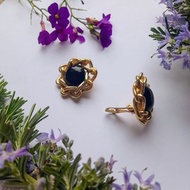 絕版迪奧Dior 80s金色麻花黑玻璃夾式耳環