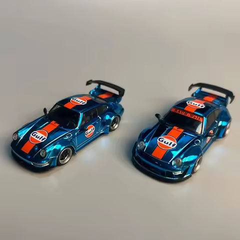 Flame 1/64 Porsche RWB 993 964 Plated Blue Gulf Alloy Car Model Gift