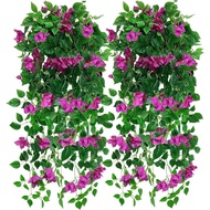 Pack of 4pcs Artificial Hanging Bougainvillea Silk Plastic Flower Vines Faux Plant for Indoor Outdoor Home Farmhouse Garden Porch Eave Wall Fence Wedding Party Decor