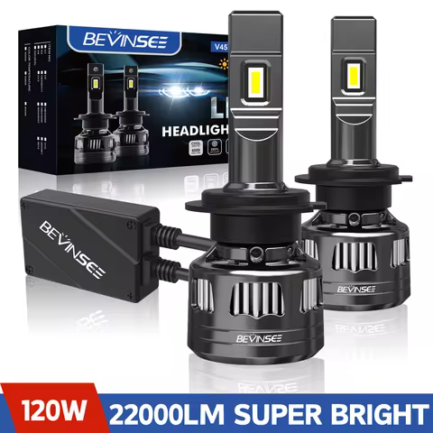 BEVINSEE V45 H7 LED Car Headlight Bulbs CANBUS H4 Hi/Lo Beam 120W 22000LM H11 H1 9005 HB3 9006 HB4 9