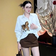 BIGSIZE Stone Embroidered Horse Shirt and Skirt Set 60-95kg
