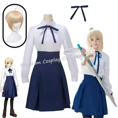 Anime Game Fate/stay night Artoria Pendragon Saber Cosplay Costume Wig Blue white Daily Clothing Hea