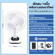 Klein_Home พัดลมไฟฟ้าพลังงานแสงอาทิตย์แบบพกพา 12/14/16 นิ้ว พร้อมแผงโซลาร์เซลล์ หลอดไฟสองดวง พัดลมตั