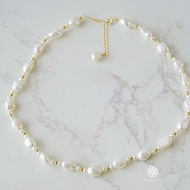Rosenmarry/ สร้อยคอมุกบารอคแท้ baroque pearl เงาสวย อะไหล่เงินแท้ชุบทอง จัดส่งพร้อมกล่อง BN007 พลอยแ