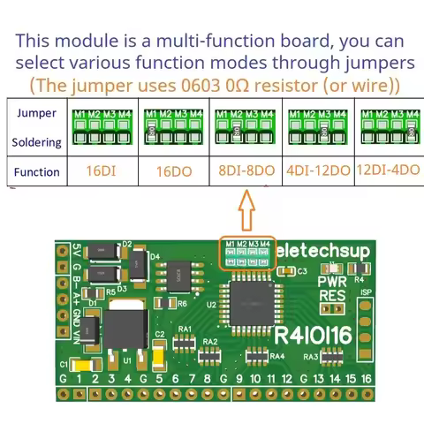 16CH 5 IN 1 Modbus Rtu Digital IO Module RS485 NPN PNP DI-DO Pin Core Board Switching Input Output P