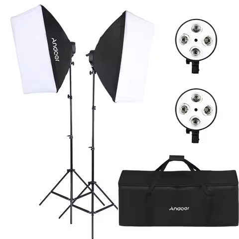 Andoer Studio Photography Kit Softbox Lighting Set 50x70cm Softbox *2 + 4in1 Bulb Socket *2 + 2M Lig