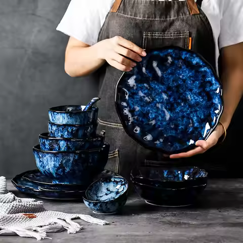 Creative Kiln-Change Bowl and Plate Tableware Home Retro Ceramic Tableware Hotel Dish Plate Rice Bow