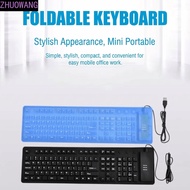 ZHUOWANG USB Wired Keyboard, Mute Foldable Silicone Keyboard, Pc Accessories Waterproof Rollup Soft 