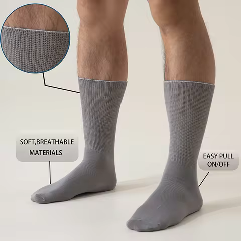 6Pairs Comfortable and Supportive Diabetic Socks for Men Moisture wicking Fabric Non-binding Top bus