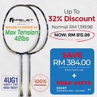 2x FELET Woven TJ Power V2 (Yellow) Goh V Shem Badminton Racket - 4UG1 42lbs | Good For Attacking | 