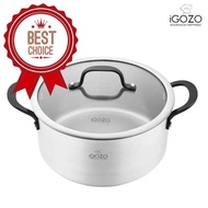 iGOZO 24CM ELITE 304 STAINLESS STEEL CASSEROLE + GLASS LID COOKWARE KITCHENWARE