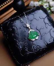 招財•高貴•順心|冰玻綠佛公|A貨翡翠純銀豪鑲吊墜項鍊