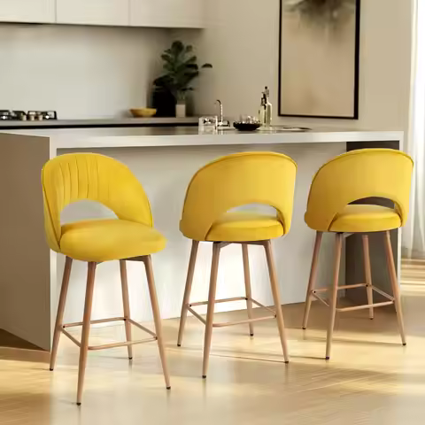 Swivel Bar Stools Set of 3, Counter Height Barstools for Kitchen Island, 26" Seat Height Bar Chairs 