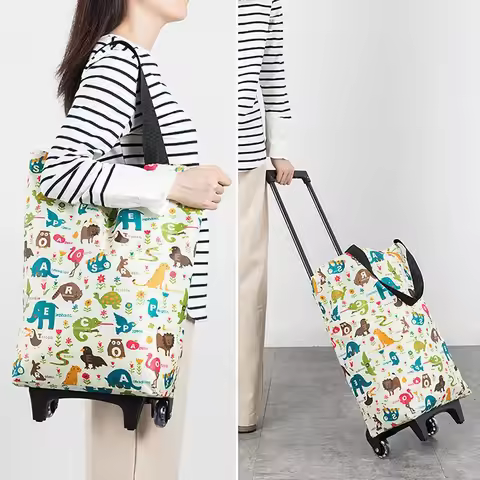 Small Folding Shopping Cart with Wheels 17.7x10.6x5.5in Household Luggage Express Bag Reusable Folda