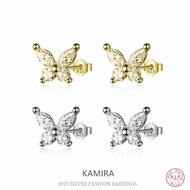 KAMIRA 925 Sterling Silver Wedding Jewelry Bow Zircon Stud Earrings for Women Sweet Romantic Charms